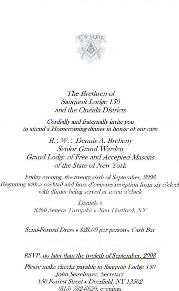 Dennis Breheny's Homecoming Dinner